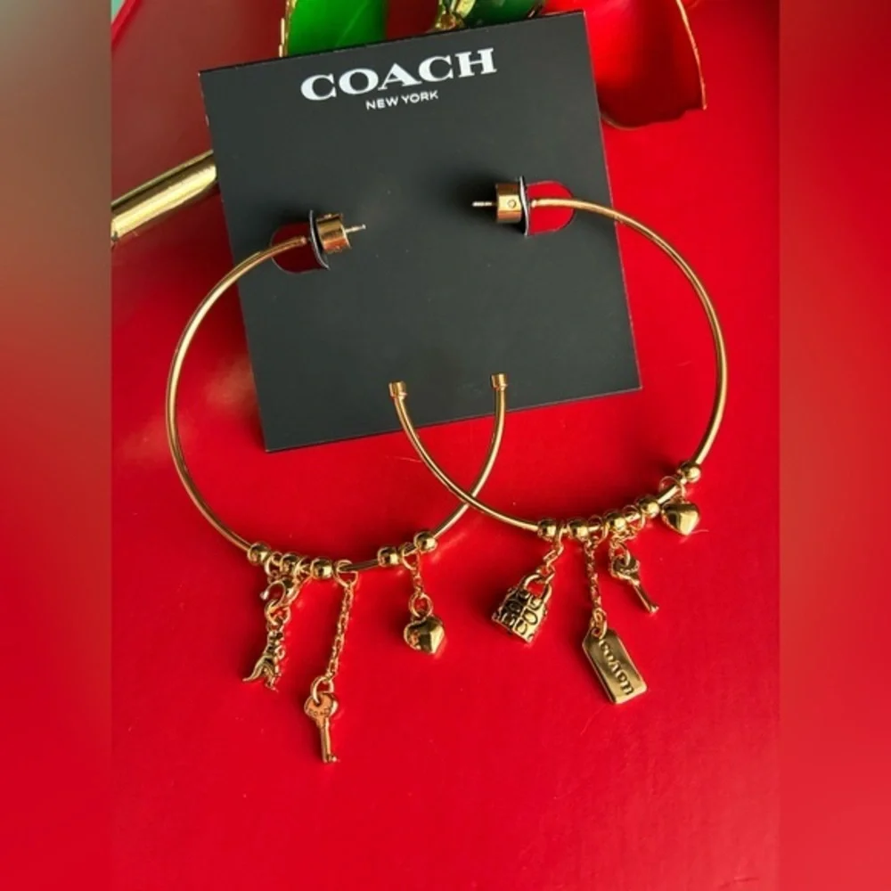 COACH Earrings,Coach Gold Hoop Earrings with Charms - Picture 1 of 11